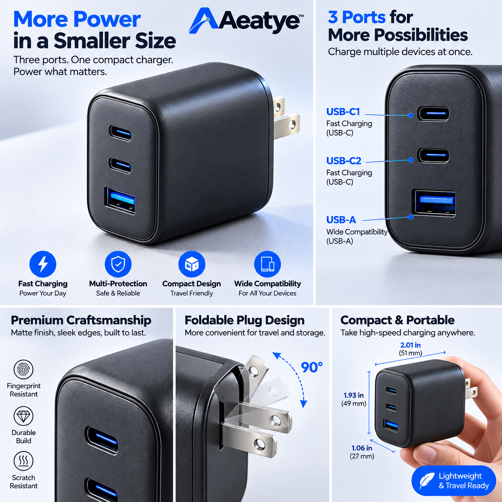 U.S.-Plug Multiport Wall Charger — supplied promotional detail graphic