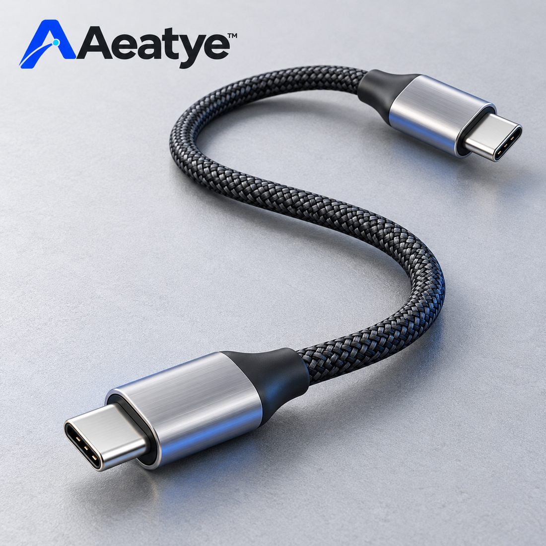 Aeatye™ 60W Braided USB-C to USB-C Short Charging Cable, 1 ft.